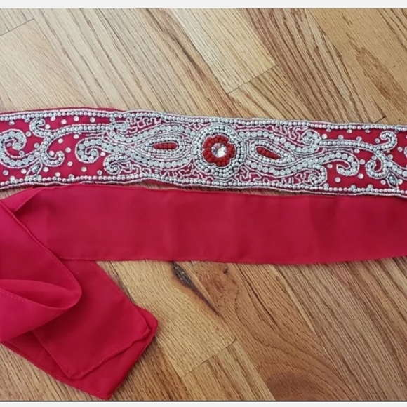 DUBAI VERY FANCY KAFTANS Abaya Jalabiya Ladies Maxi Wedding gown RED w/Belt - Picture 5 of 7